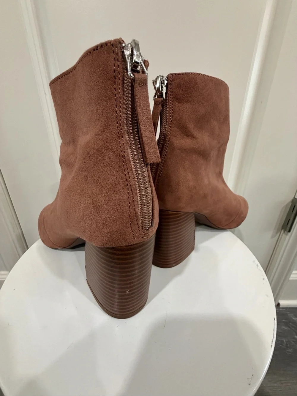 Qupid Women's Suede Ankle Booties in Chestnut Brown
